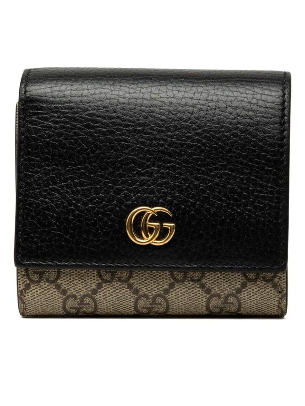 Gucci GG Supreme Double G Medium Wallet Beige Black Leather